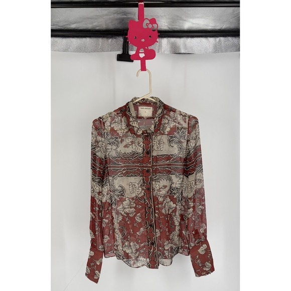 Gary Graham Tops - Gary Graham 100% Silk Sheer Floral Button Front Blouse Red Boho Size 2